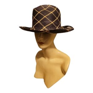 Greenpacha Handwoven Check Pattern Panama Hat — Medium NWOT — Boho Statement